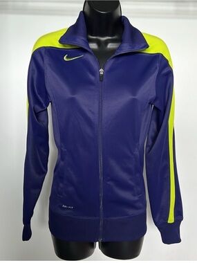 NIKE Dri-FIT Full Zip Track Jacket XS Blue Neon Stripe Athletic Gym Running